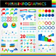 Colorful infographic set and 20 universal icons