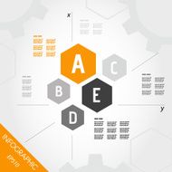 five orange infographic hexagons