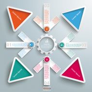 4 White Arrows Cross Gear Centre Colored Triangles