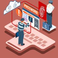 Isometric Infographic Thief Biometric Recognition - Access Denie