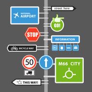 Different road signs on column