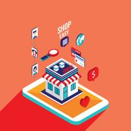 Flat 3d isometric design Mobile payment Online shopping e-commerce concept N3