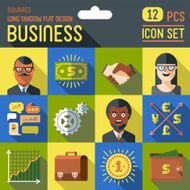 Business Long shadow flat design square icon set Vector