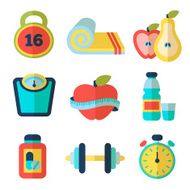 Set of fitness flat icons Vector illustration N3