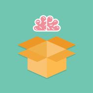 Big pink brain opened cardboard box Business Idea concept Flat