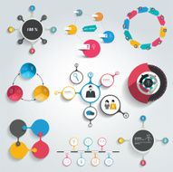 Collection of colorful round info graphics diagrams