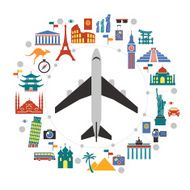 Infographic design template with travel icons and airplane