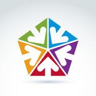 Vector abstract icon with five arrow symbol element