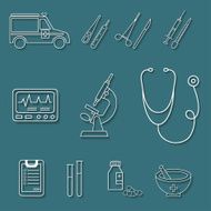 Medical icons set white lines with shadow healthcare elements N2