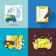 flat design internet shopping process of purchasing and delivery