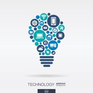 Technology icons in idea bulb shape abstract background vector illustration