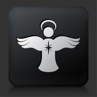 Black Square Button with Angel Ornament