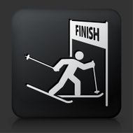 Black Square Button with Athlete at the Finish Line