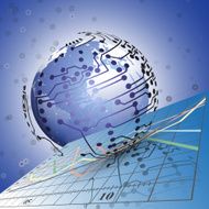 Globe network connections on the background of charts Abstract vector