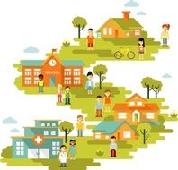Small town urban landscape background in flat style N2
