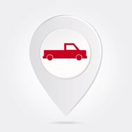 Map Marker Pin Red Car Silhouette on Round Icon Button