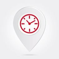 Map Marker Pin Red Clock Silhouette on Round Icon Button