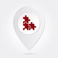 Map Marker Three Interlocking Puzzle Piece Silhouette Round Icon Button