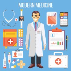 Modern medicine medical equipment flat illustration icons set