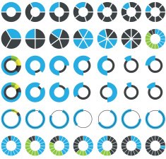 Round infographic elements and pie charts