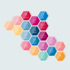 Set of lined icon Hexagonal template Vector