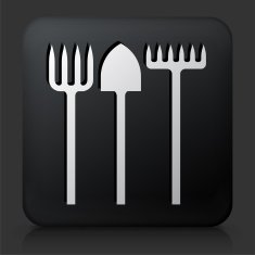 Black Square Button with Farming Utensils
