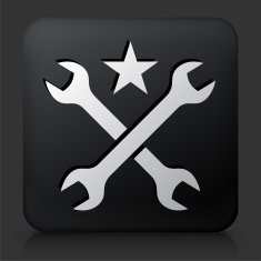 Black Square Button with Tools & Hardware Icon N2