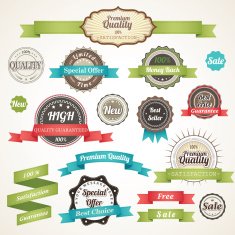 Vector set of vintage labels and ribbons
