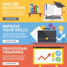 Online education skills improvement professional training flat illustration concepts set N2