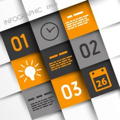 orange and grey infographic squares with time icons