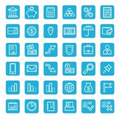 Icons banking Finance currency money service white outline blue background
