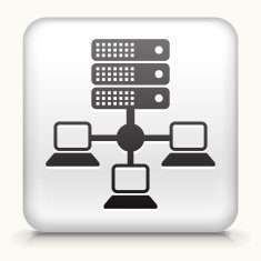 Square Button with Computer & Server