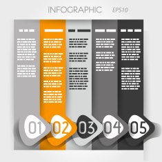 orange column infographic five options in big down arrows