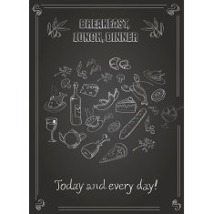 vintage breakfast lunch and dinner poster with food