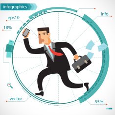 Businessman active as a squirrel running on an exercise wheel