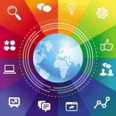 Vector internet concept with rainbow background and social media icons