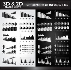 3D&2D Black&White Set elements od Infographics