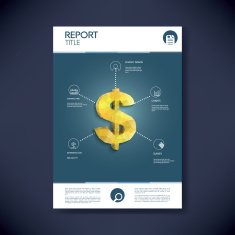 Project management infographics template concept with low polygonal golden dollar
