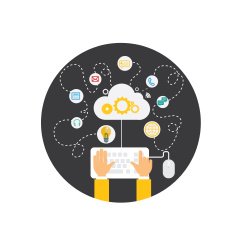 hand with cloud surrounded by icons Concept of communication in