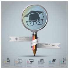 Education And Graduation Infographic With Magnifying Glass Pencil Icon Diagram N2