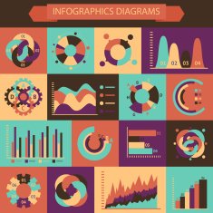 Retro set of infographics charts and diagrams for your design