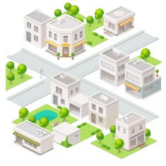 City isometric buildings