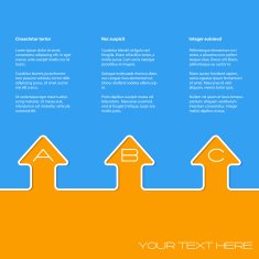 Simple infographic design with arrows and grades on blue orange N2