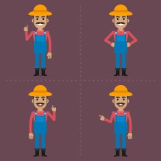 Farmer indicates in different poses