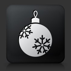 Black Square Button with Christmas Ornament