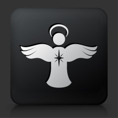 Black Square Button with Angel Ornament