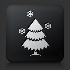 Black Square Button with Christmas Tree Icon