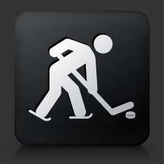 Black Square Button with Ice Hockey