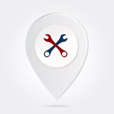 Map Marker Pin Criss-cross Wrenches Silhouette on Round Icon Button