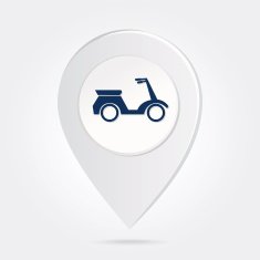 Map Marker Pin Blue Scooter Silhouette on Round Icon